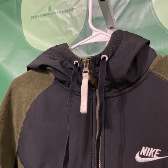 NIKE Women's full zip hooded microfleece jacket OLIVE/BLACK COLORBLOCK sz M-GUC - Picture 6 of 15